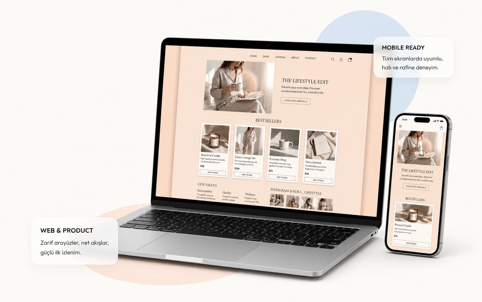 Laptop ve telefon uzerinde ornek website mockup gorseli